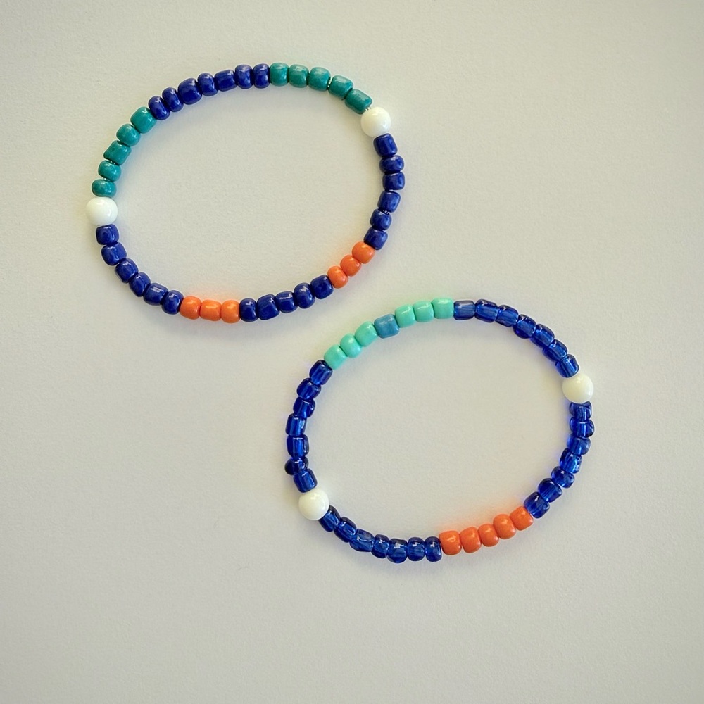 Beaded Stretch Bracelets - Blue, Teal & Orange
